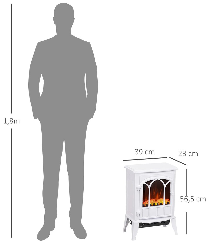 HOMCOM Lareira Elétrica Portátil 1000/2000W com Efeito de Chama Realis