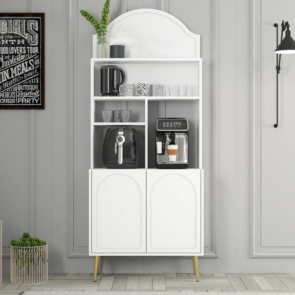 Armário de Cozinha/Sala "Caffè" - Branco e Dourado - 81.3x201x35cm - D