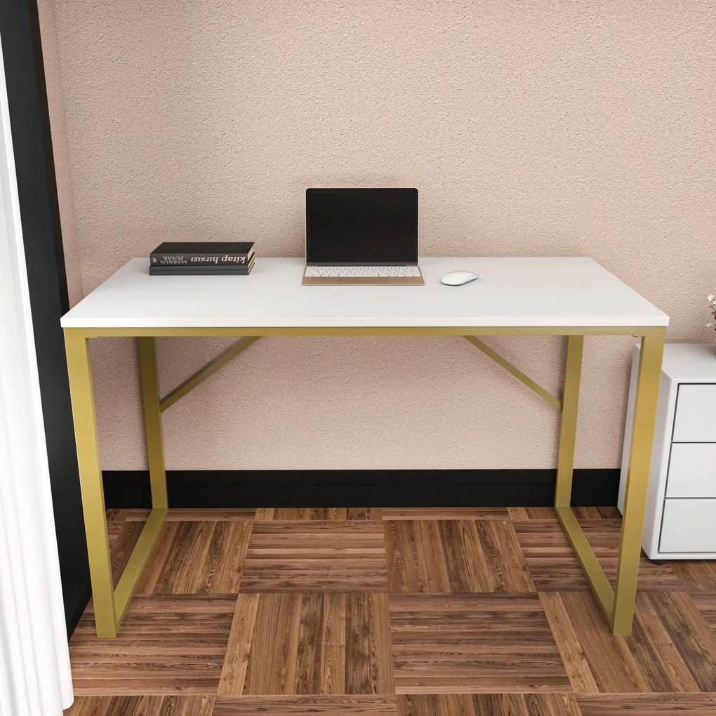 Secretária Layton – Dourada/Branca – 120 cm x 60 cm x 74 cm