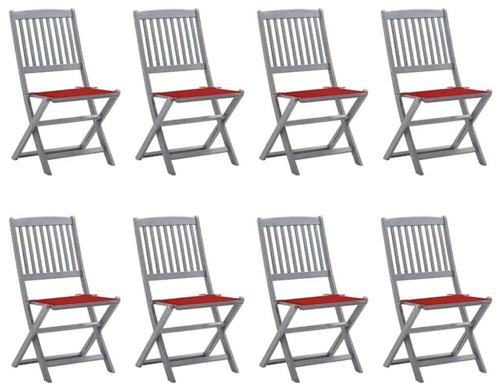 Cadeiras de exterior dobráveis 8pcs c/ almofadões acácia maciça