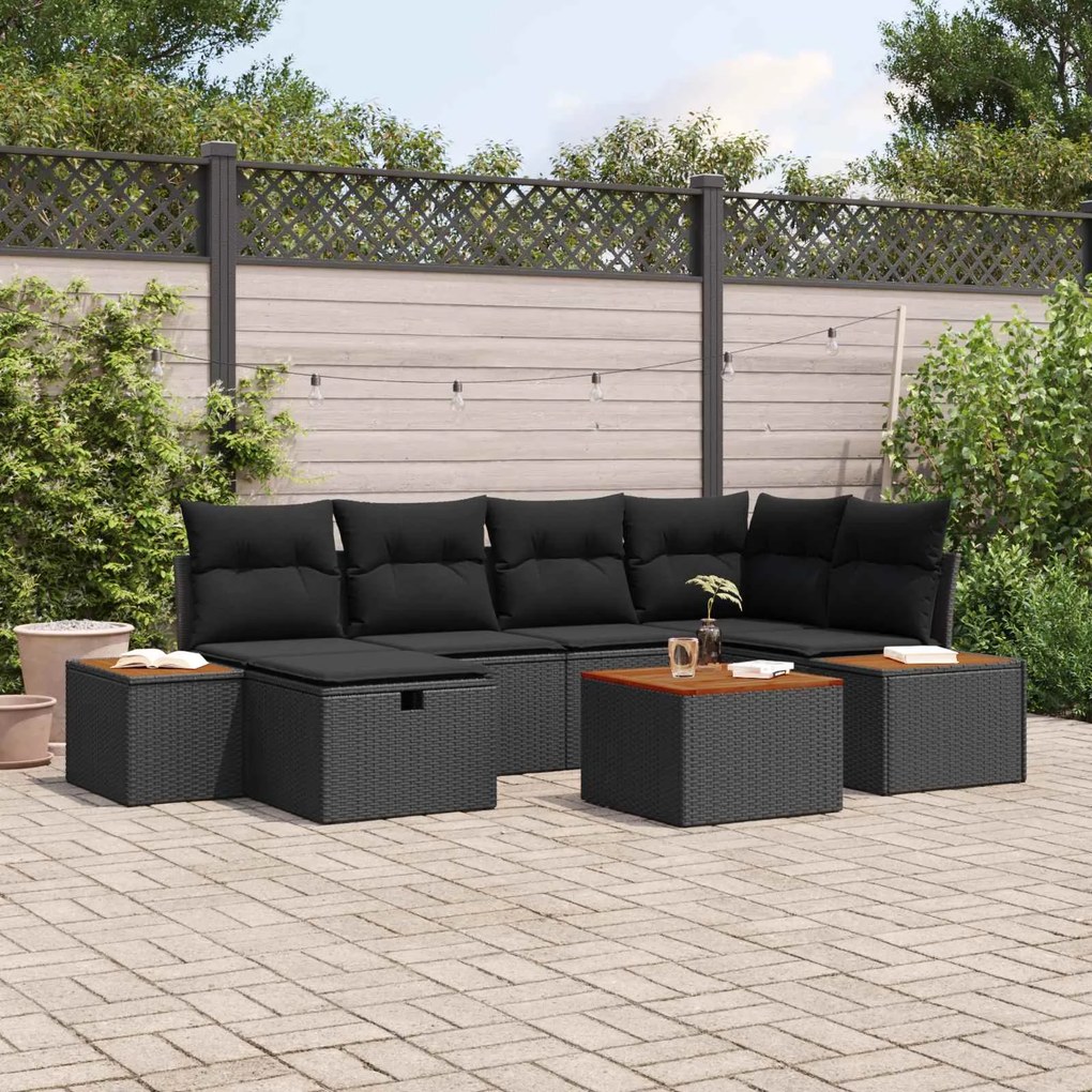vidaXL Conjunto de Sofá de Jardim 7 pcs Preto 55 x 62 x 69 cm