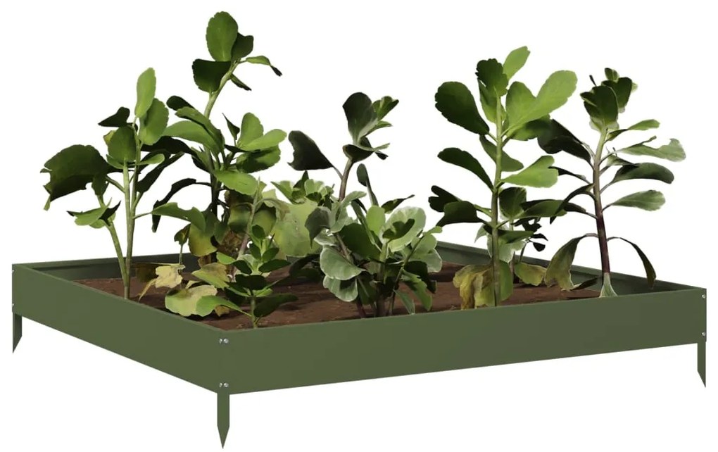Canteiro elevado de jardim 100x100x18,5 cm aço verde azeitona
