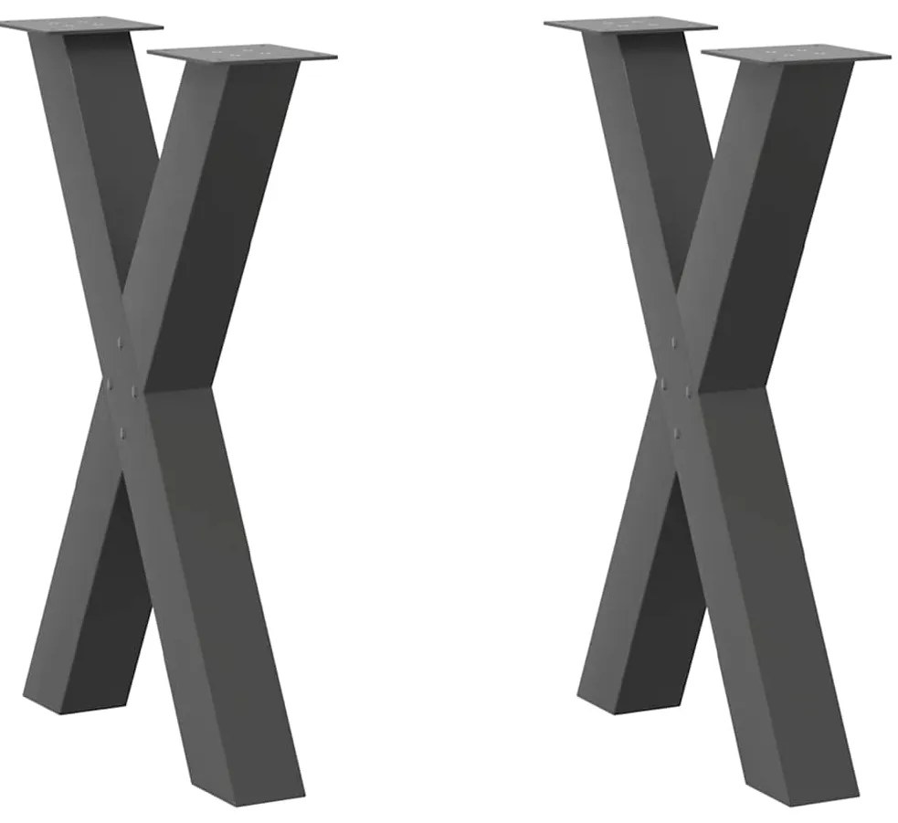 vidaXL Pés para mesa de jantar em formato de X, 2 peças, antracite, 60x(72-73) cm, aço