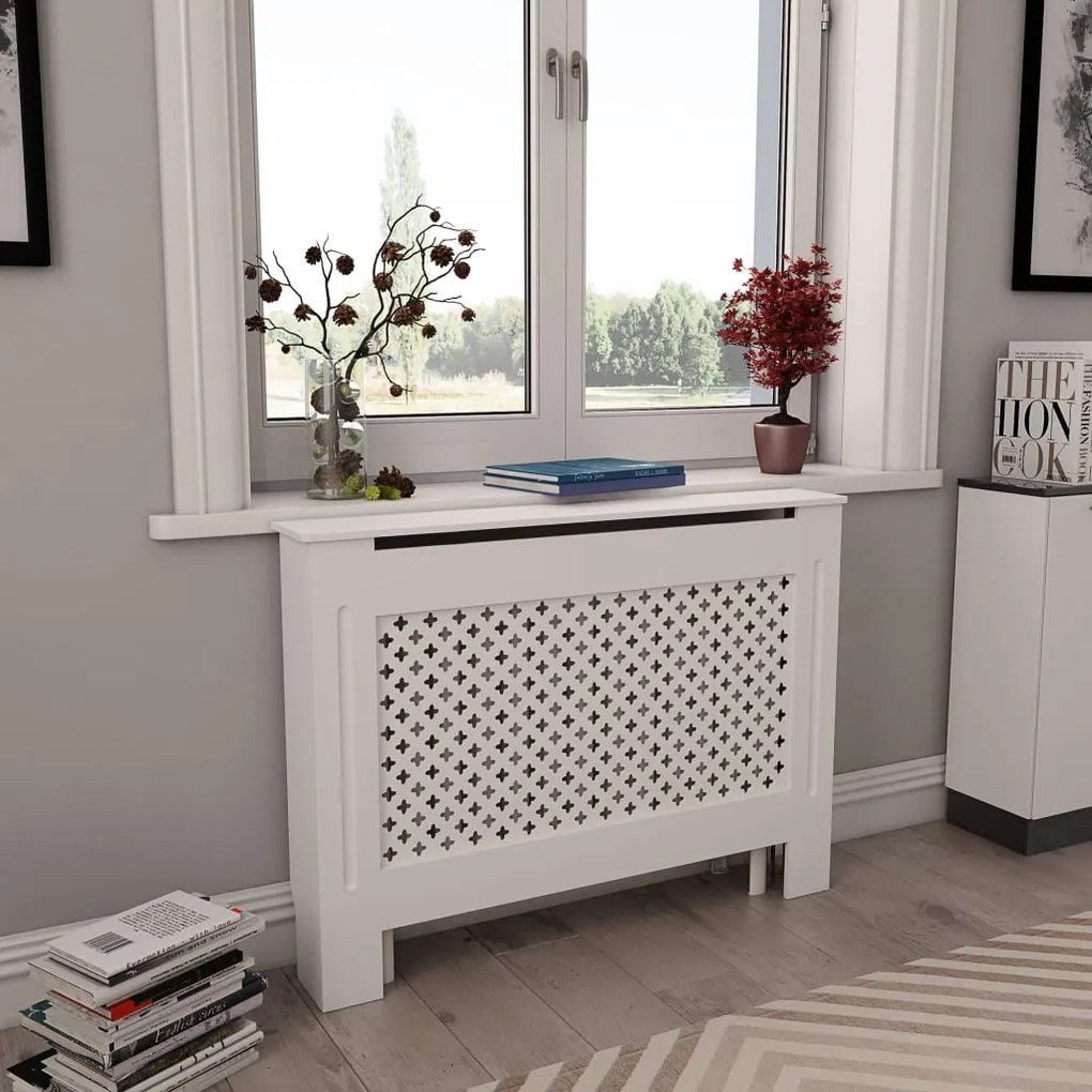vidaXL Cobertura de radiador 112x19x81,5 cm MDF branco