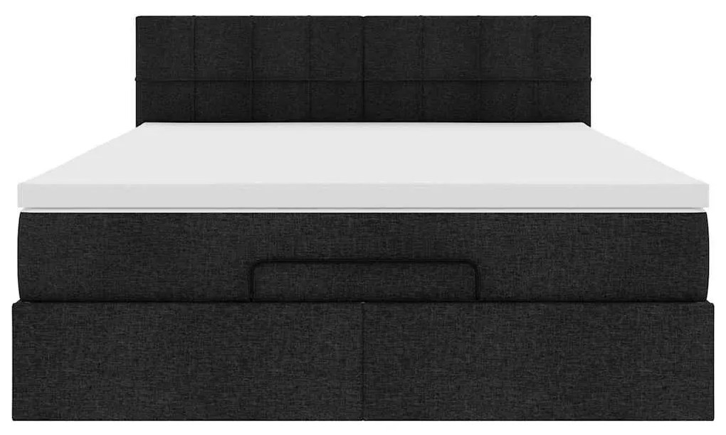 Cama Otomana com Colchão &amp; LEDs Preto 140x200 cm Tecido