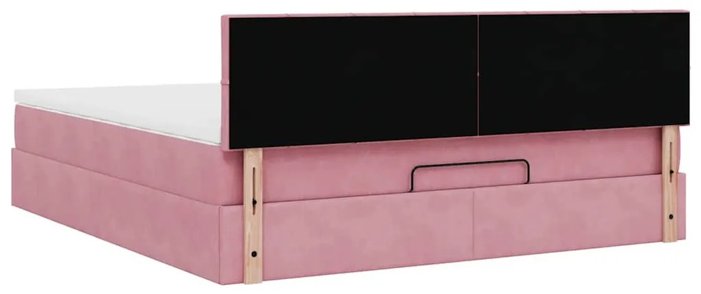 Estrutura de cama otomana com colchão 160x200 cm veludo rosa