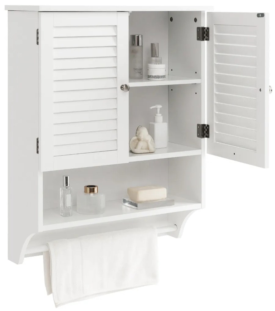 Armário de parede para casa de banho com 2 portas Estante ajustável Toalheiro 60 x 22 x 75 cm Branco