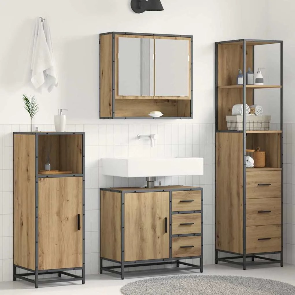 vidaXL Conjunto de Móveis para Banheiro 3 pcs Carvalho Artesanal