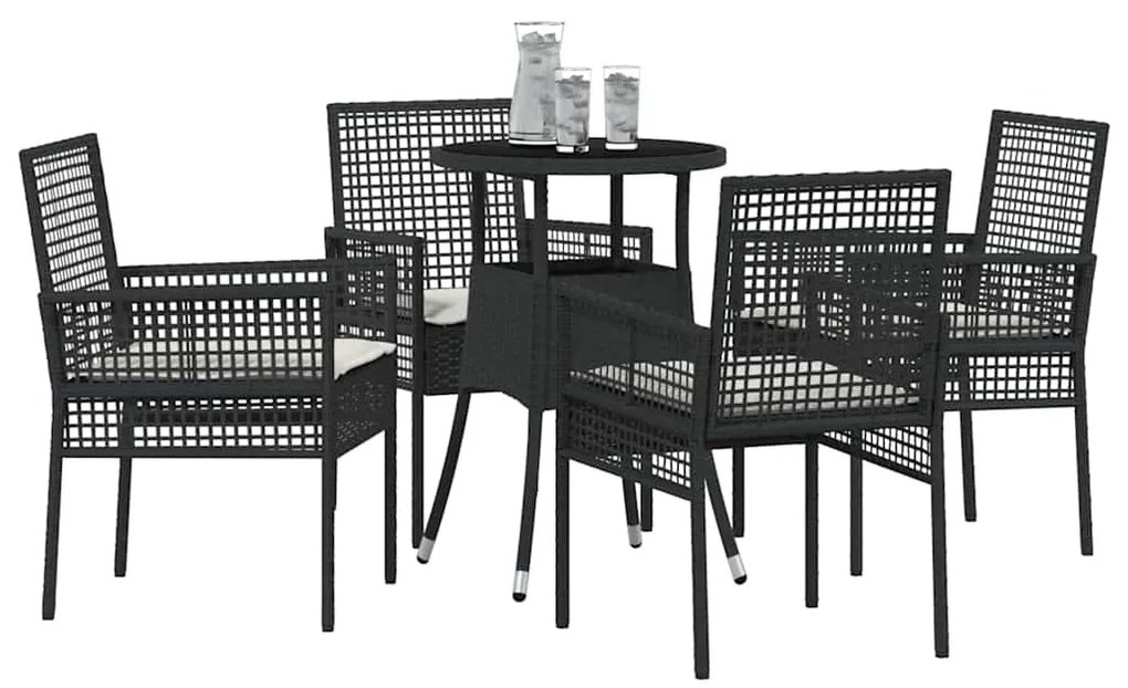 Conjunto de Jantar de 5 Peças para Jardim Preto Polirattan