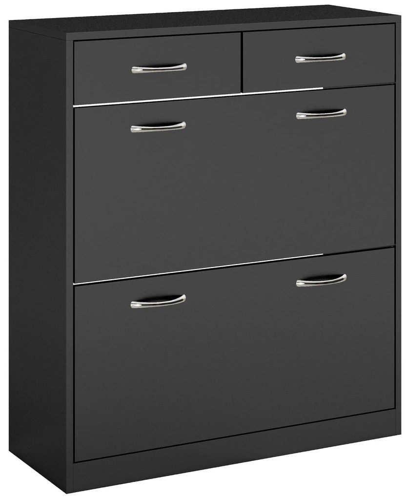 HOMCOM Sapateira Estreito com 2 Compartimentos e 2 Gavetas para 12 Pares de Sapatos 80x30x91,5 cm Preto