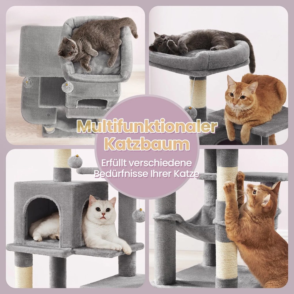 Arranhador para gatos com vários andares 45 x 35 x 112 cm cinzento claro