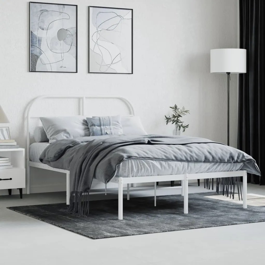 Estrutura de cama com cabeceira 135x190 cm metal branco