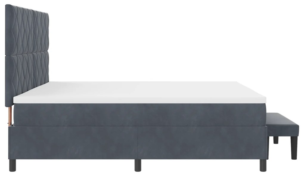 Cama Box Spring com Colchão & Banco Cinza Escuro 200x200 cm Veludo