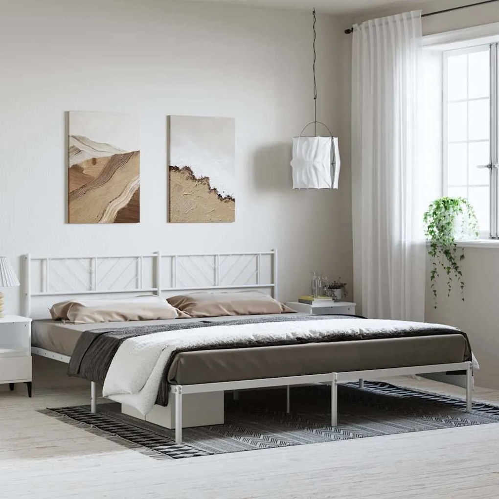 Estrutura de cama com cabeceira 183x213 cm metal branco
