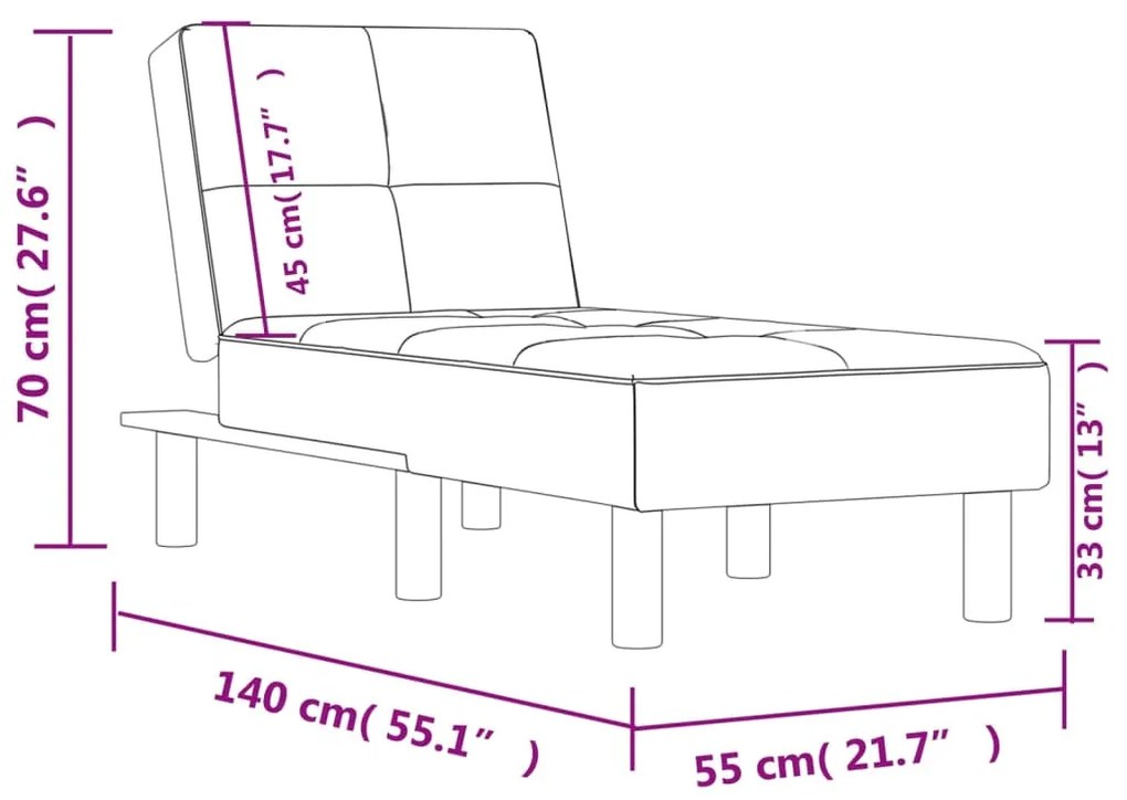 Chaise longue couro artificial cinzento