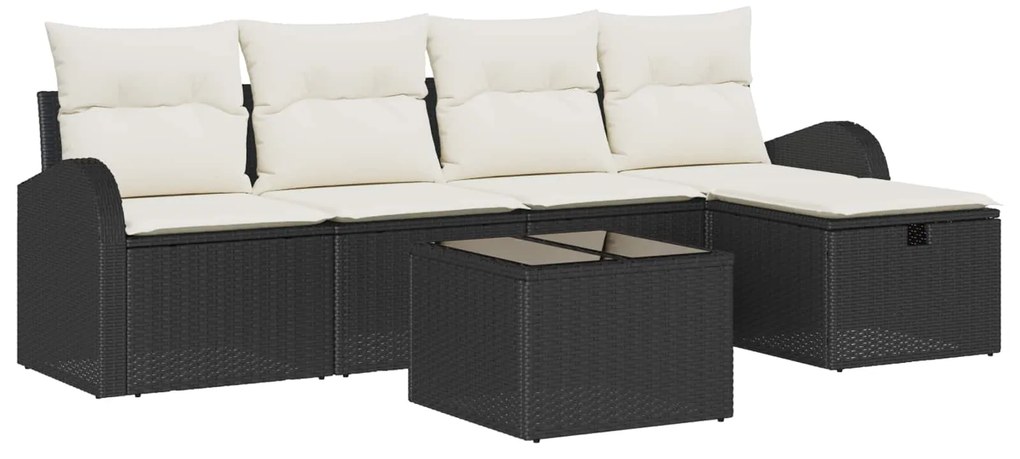 vidaXL Conjunto de Sofás com almofada 6 pcs Preto e Creme vime PE