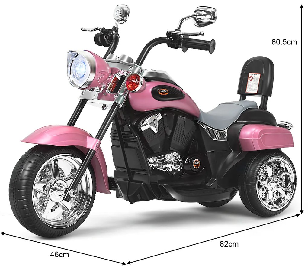 Motocicleta estilo chopper para crianças,  movida a bateria 6v com música Rosa