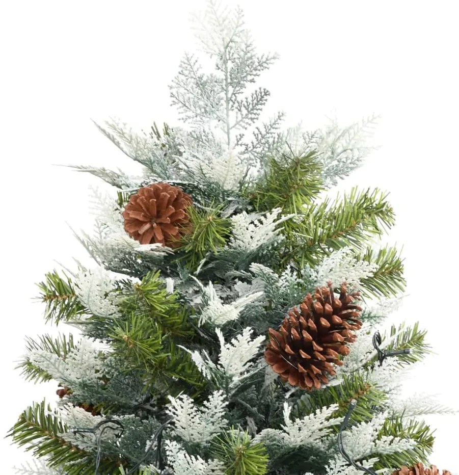 Árvore de Natal com pinhas pré-iluminada 225 cm PVC e PE verde