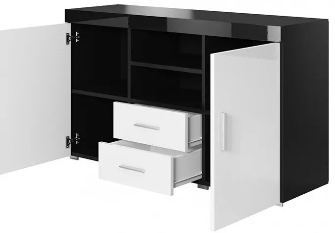 Aparador Manvy de 140cm - Branco/Preto - Design Moderno