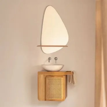Conjunto De Móveis De Banheiro Suspensos Em Madeira De Teca Georgy Madeira De Teca & Cimento Redondo Branco Ø40 Cm Zavion & Irregular - Sklum