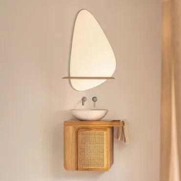 Conjunto De Móvel De Casa De Banho Suspenso 60x40 Cm Em Madeira De Teca Georgy Madeira De Teca & Cimento Redondo Branco Ø40 Cm Zavion & - Sklum