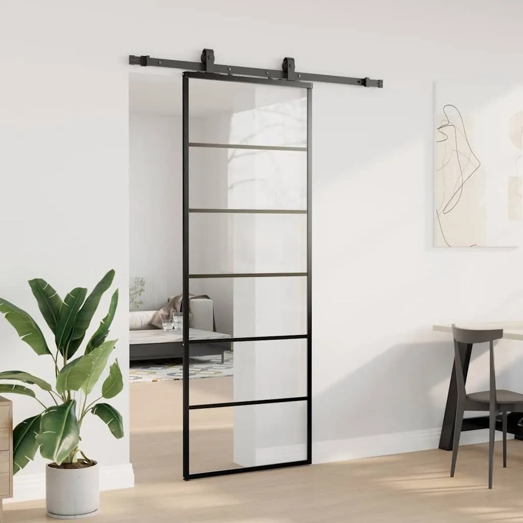 Porta deslizante c/ conj. ferragens 76x205cm vidro ESG preto