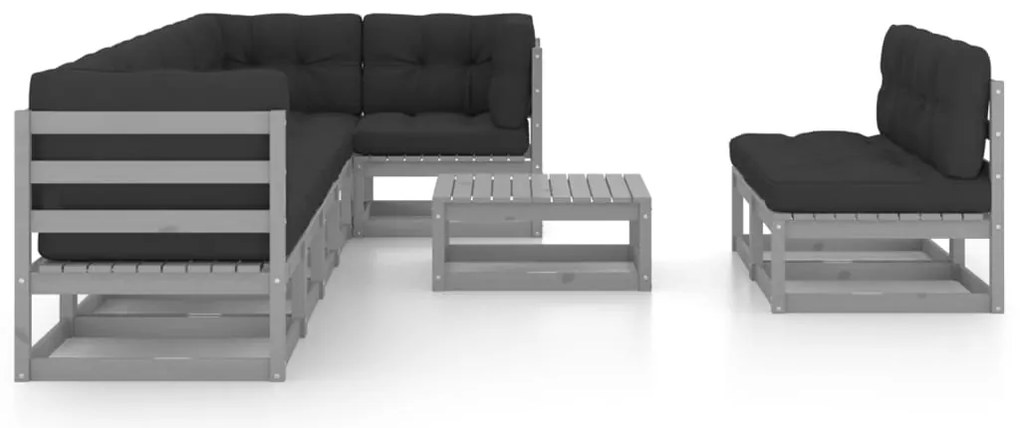 9 pcs conjunto lounge de jardim c/ almofadões pinho maciço