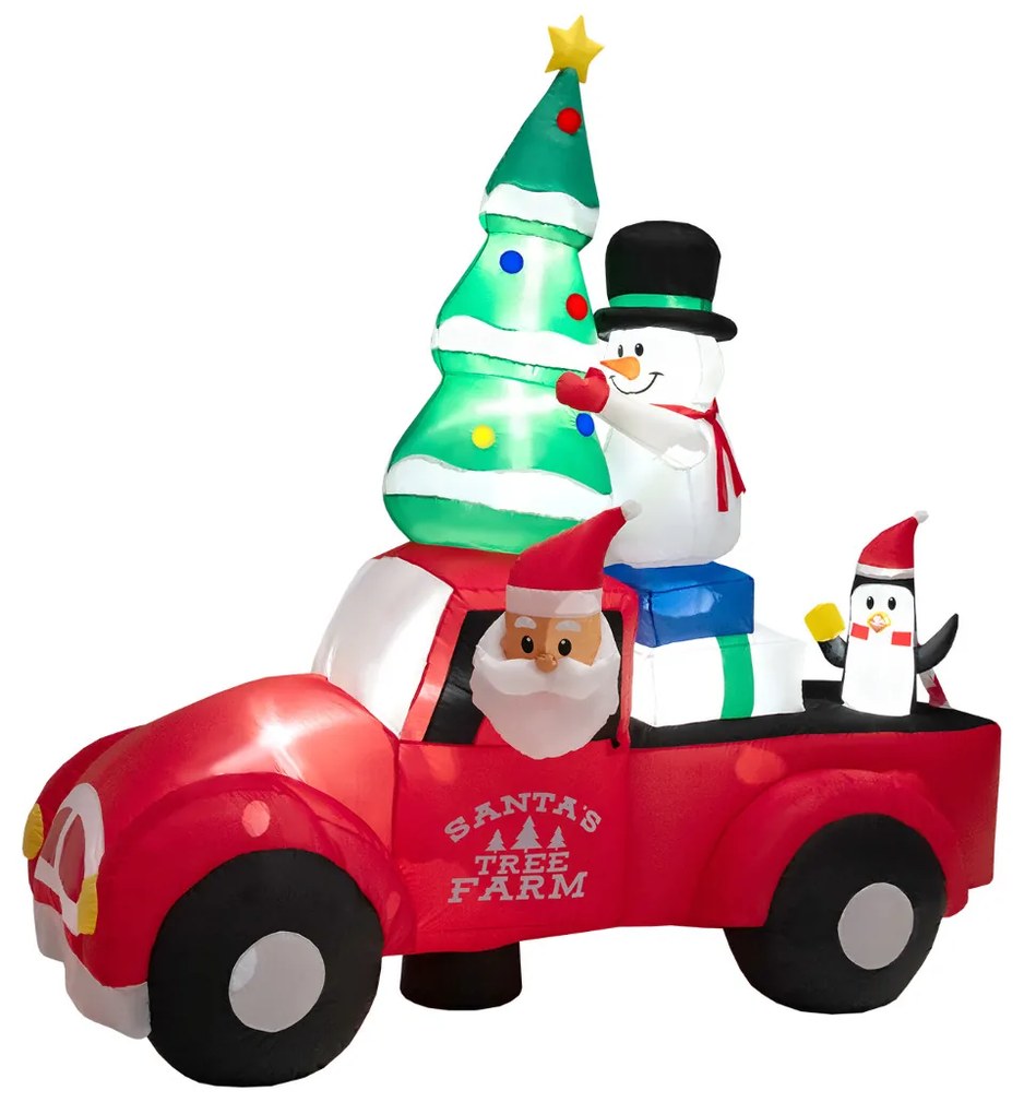 Pai Natal insuflável conduzindo um carro com LED e ventilador Decoração de Natal insuflável para uso interno e externo