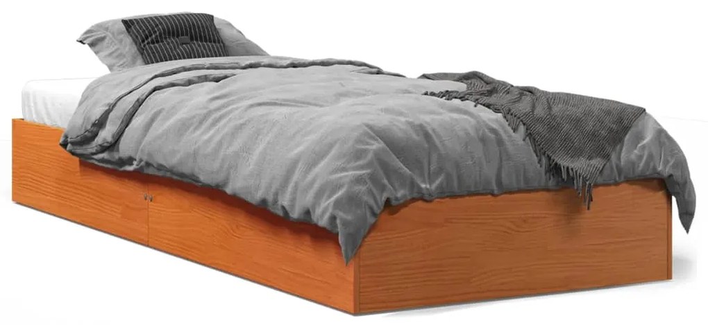 Estrutura de cama 90x190 cm madeira pinho maciça castanho cera