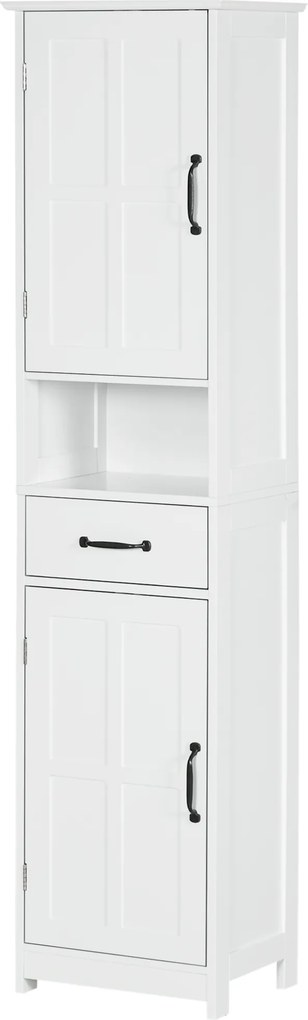 kleankin Coluna de Casa de Banho com 2 Portas 1 Gaveta Prateleira Aberta e Prateleiras Ajustáveis 40x30x164 cm Branco | Aosom Portugal