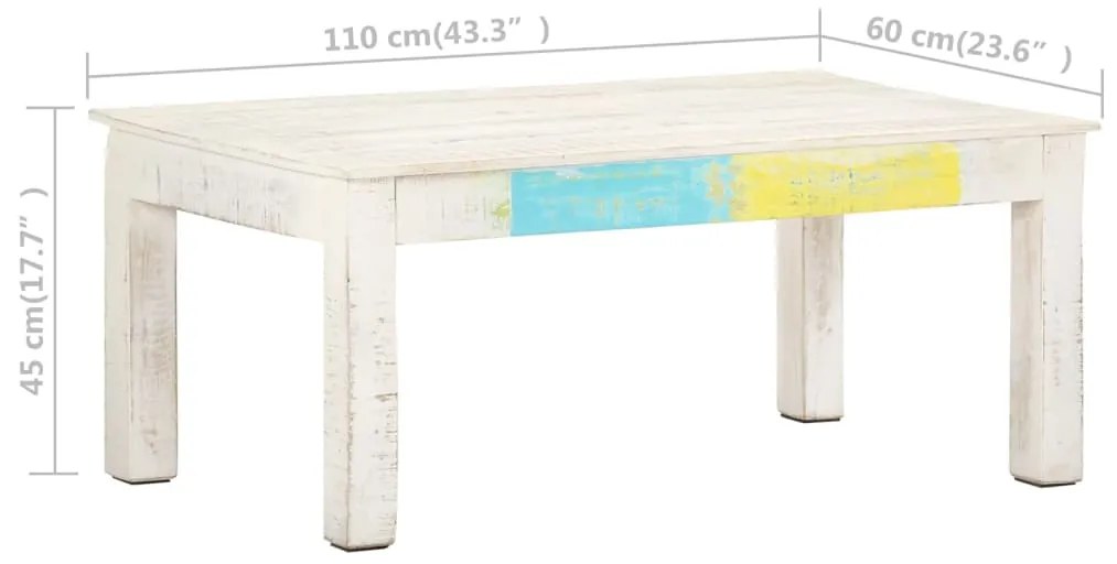 Mesa de centro 110x60x45cm madeira de mangueira maciça branco