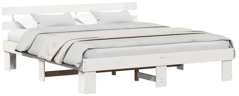Estrado de cama com cabeceira branca 180x200 cm Madeira Maciça Pinho