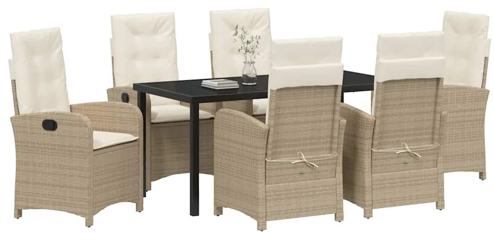Conjunto de Jantar de Jardim com Almofadas Bege de Rattan Polimérico