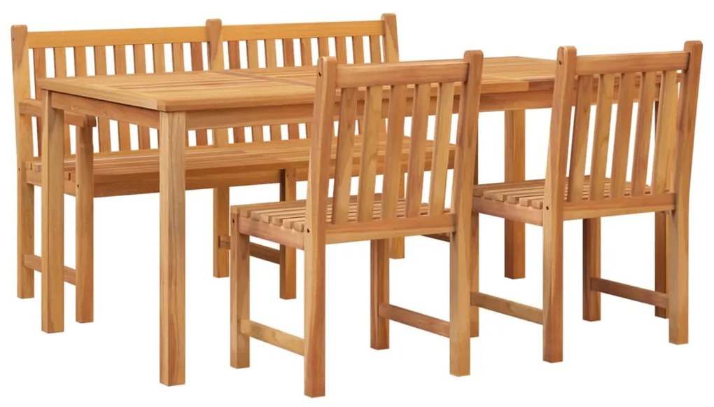 4 pcs conjunto de jantar p/ jardim madeira de teca maciça