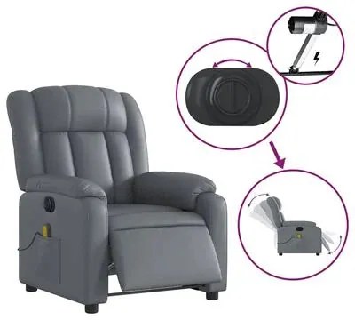 Poltrona de Massagens, Reclinável e Elétrica - Couro Artificial - Cinz