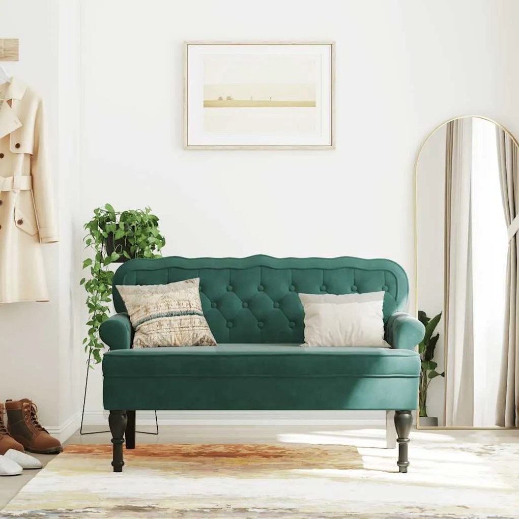 Banco com encosto 119,5x64,5x75 cm veludo verde-escuro
