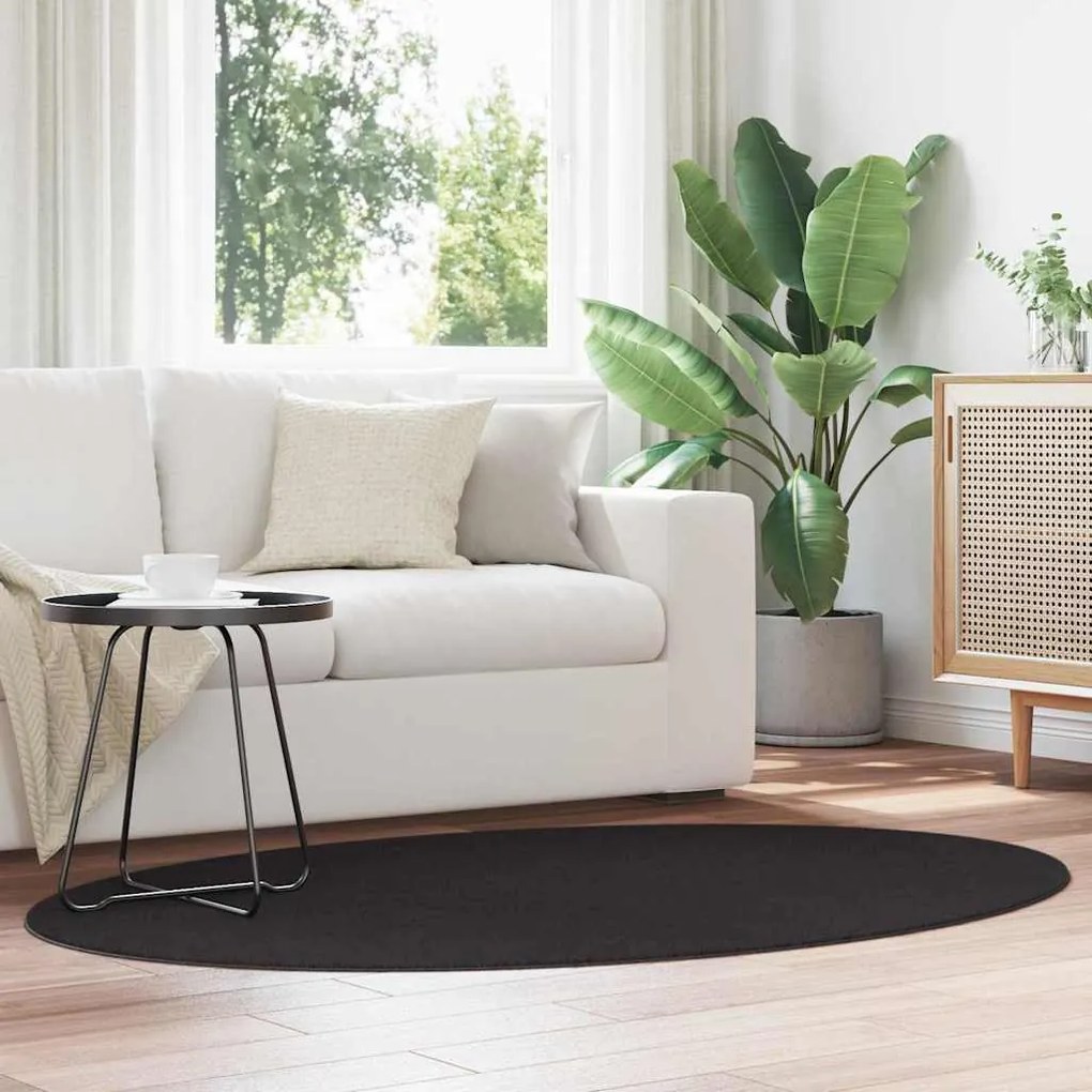 vidaXL Tapetes de área Oval HUARTE Preto 120 x 170 cm 100% Poliéster