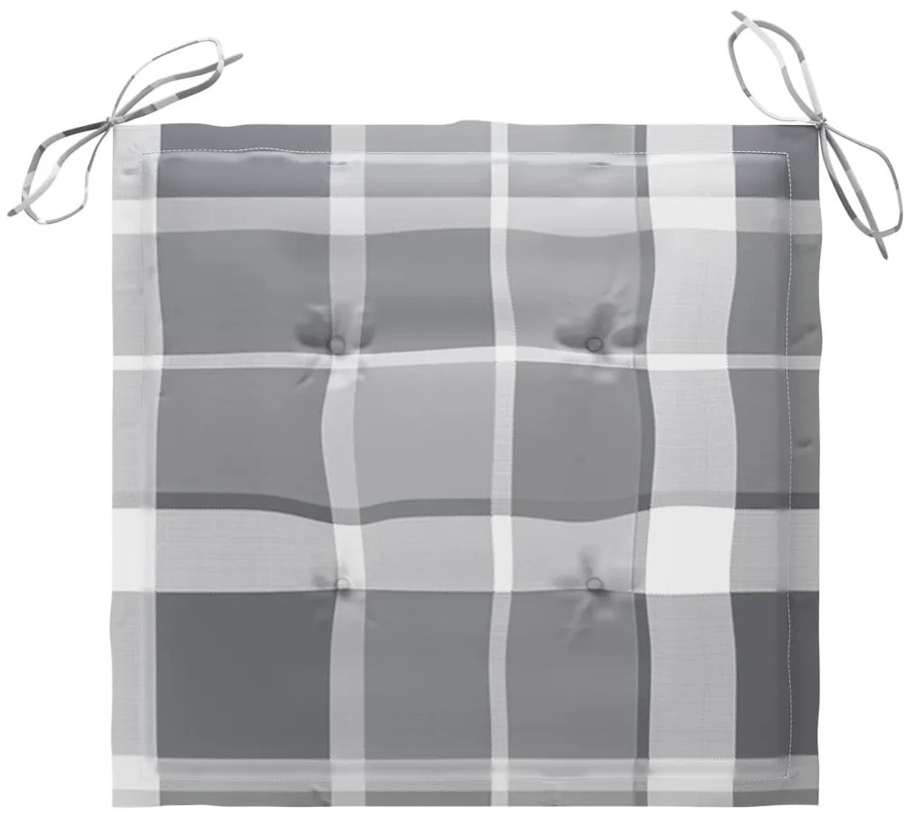 Cadeiras jardim c/ almofadões xadrez cinzento 2 pcs teca maciça