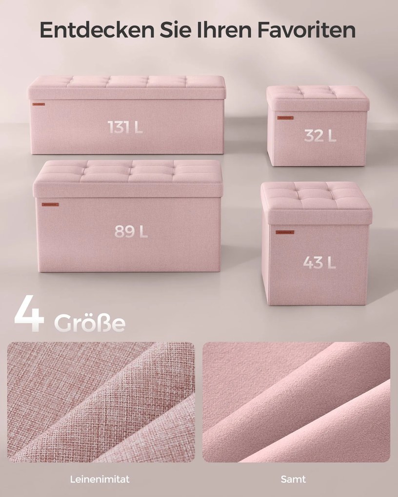 Banco com espaço de arrumação 38 x 110 x 38 cm cor-de-rosa pastel