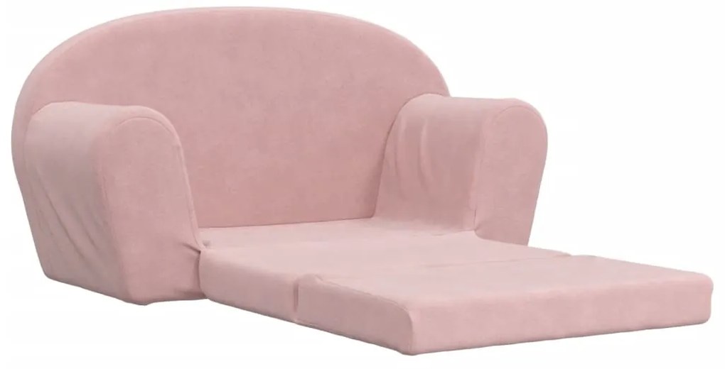 Sofá-cama infantil de 2 lugares pelúcia macia rosa