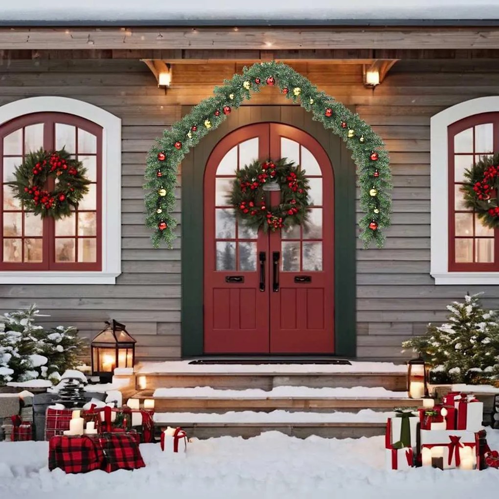 Grinalda de Natal decorada com enfeites e luzes LED 5 m