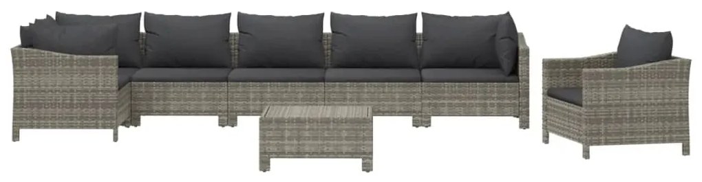 8 pcs conjunto lounge de jardim c/ almofadões vime PE cinzento
