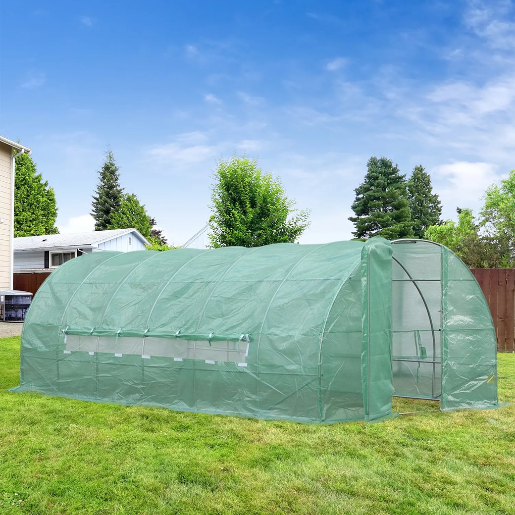 Outsunny® Estufa de Jardim e Quintal com 6 janelas para Cultivar Plantas e Verduras Coberta de PE 140g/㎡ Material de Aço - 6x3x2m