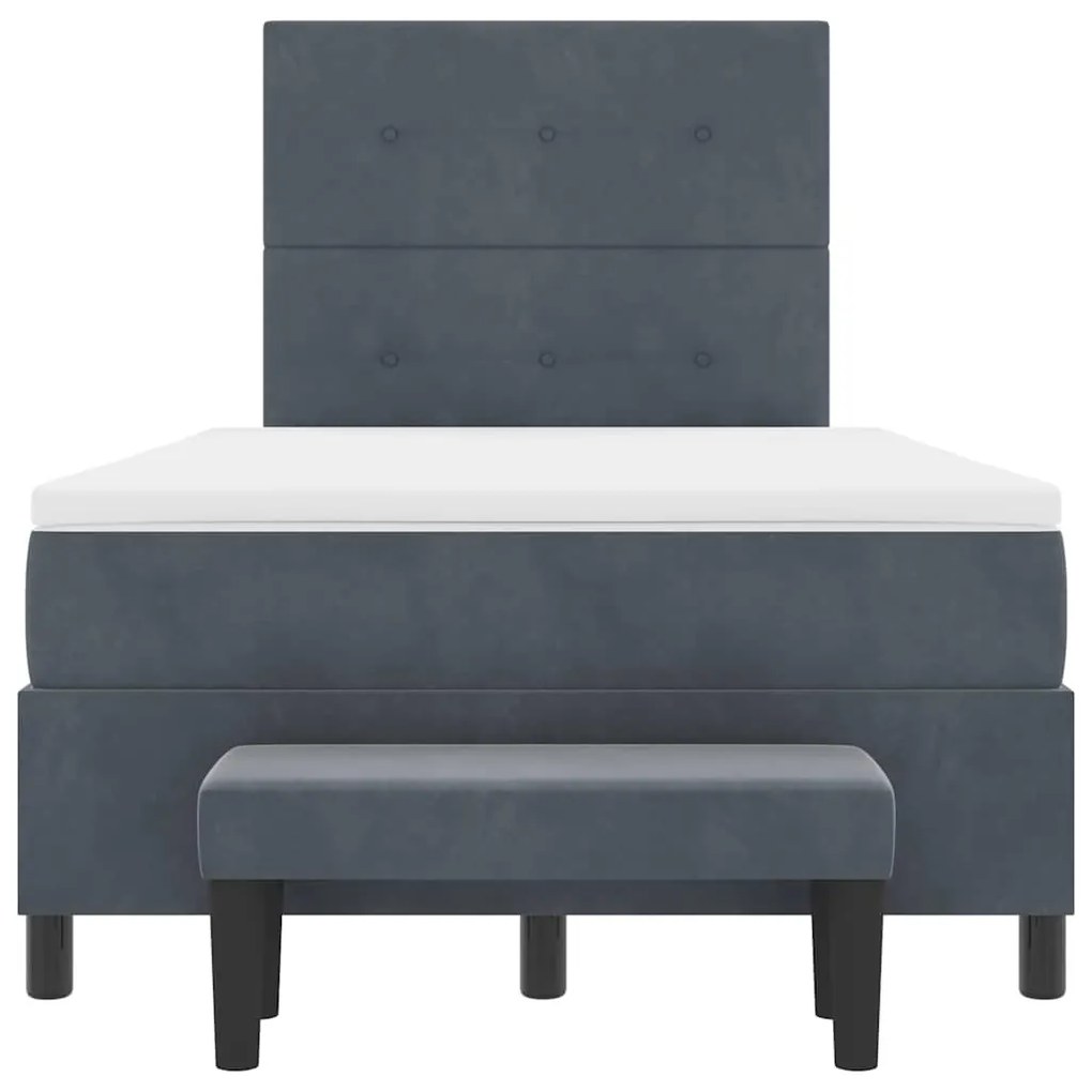 Cama Box Spring com Colchão e Banco Cinza Escuro 120x200 cm Veludo