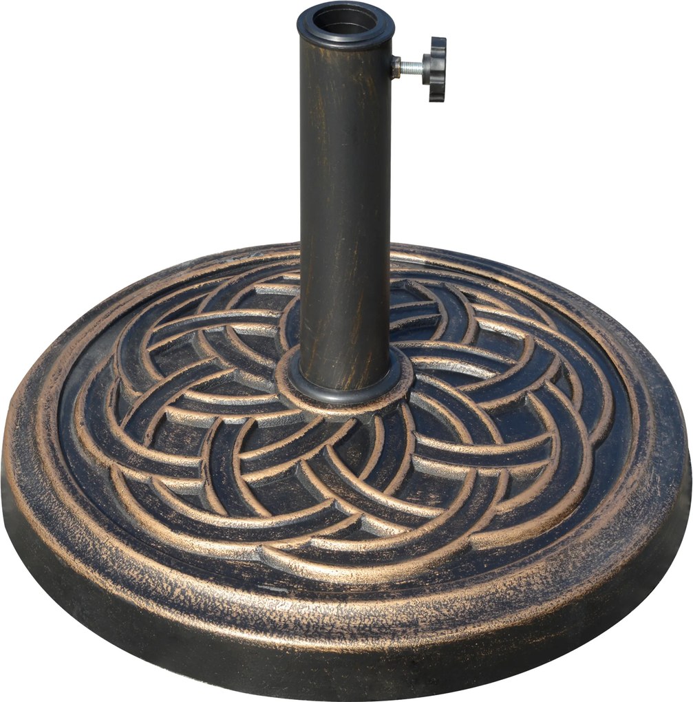 Outsunny Base Guarda sol de Jardim Suporte para Chapéu de Sol Redondo para Mastros de 38mm/48mm Resina e Aço Ø45x33cm Bronze | Aosom Portugal