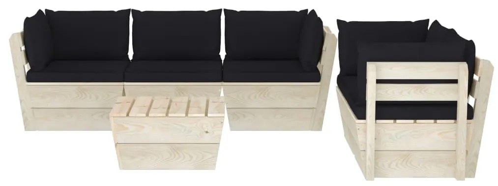6 pcs conjunto lounge de paletes + almofadões madeira de abeto