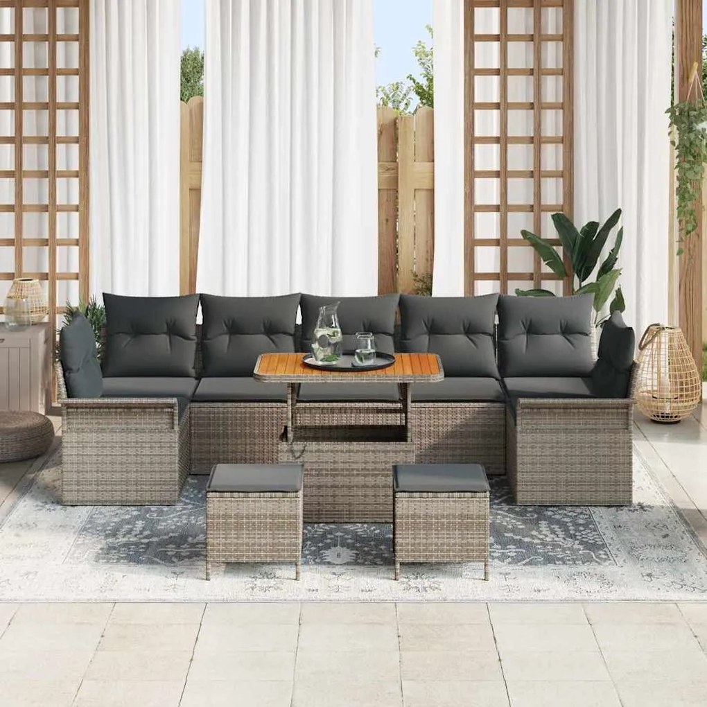 Conjunto de Sofás de Jardim VidaXL com Almofadas Cinza Rattan Acácia 1