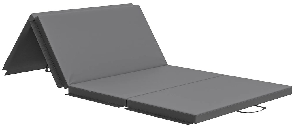HOMCOM Tapete de ginástica yoga pilates fitness dobrável em 4 com pegas revestimento sintético 180 x 80 x 5 cm cinzento | Aosom Portugal