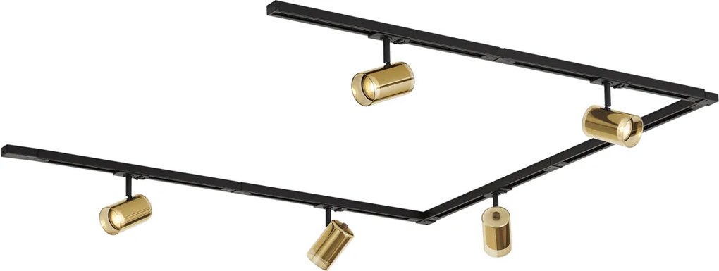 Sistema de iluminação de trilho moderno preto com 5 focos dourados 1-Fase - Iconic Lloyd