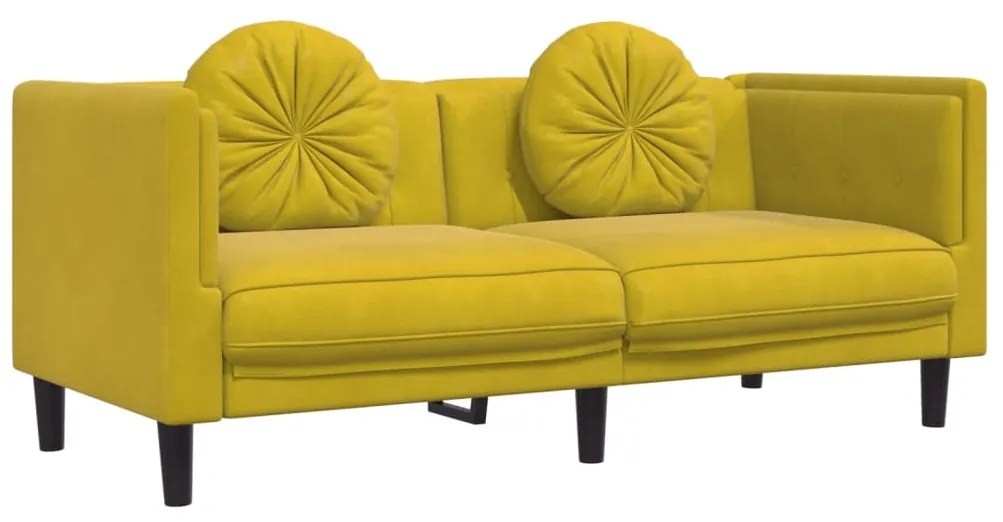 2 pcs conjunto de sofás com almofadas veludo amarelo